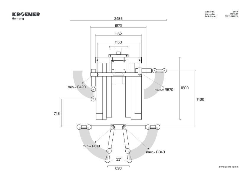 Technische Zeichnung SP41N - Draufsicht (ohne Auffahrrichtung)