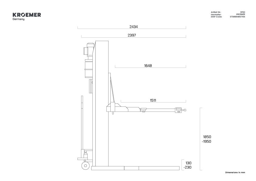 Technische Zeichnung SP60 - Seitenansicht